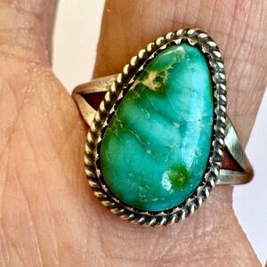 Navajo Turquoise Ring Sz 7 Sonoran Gold Largo Dainty Sterling Native Amer